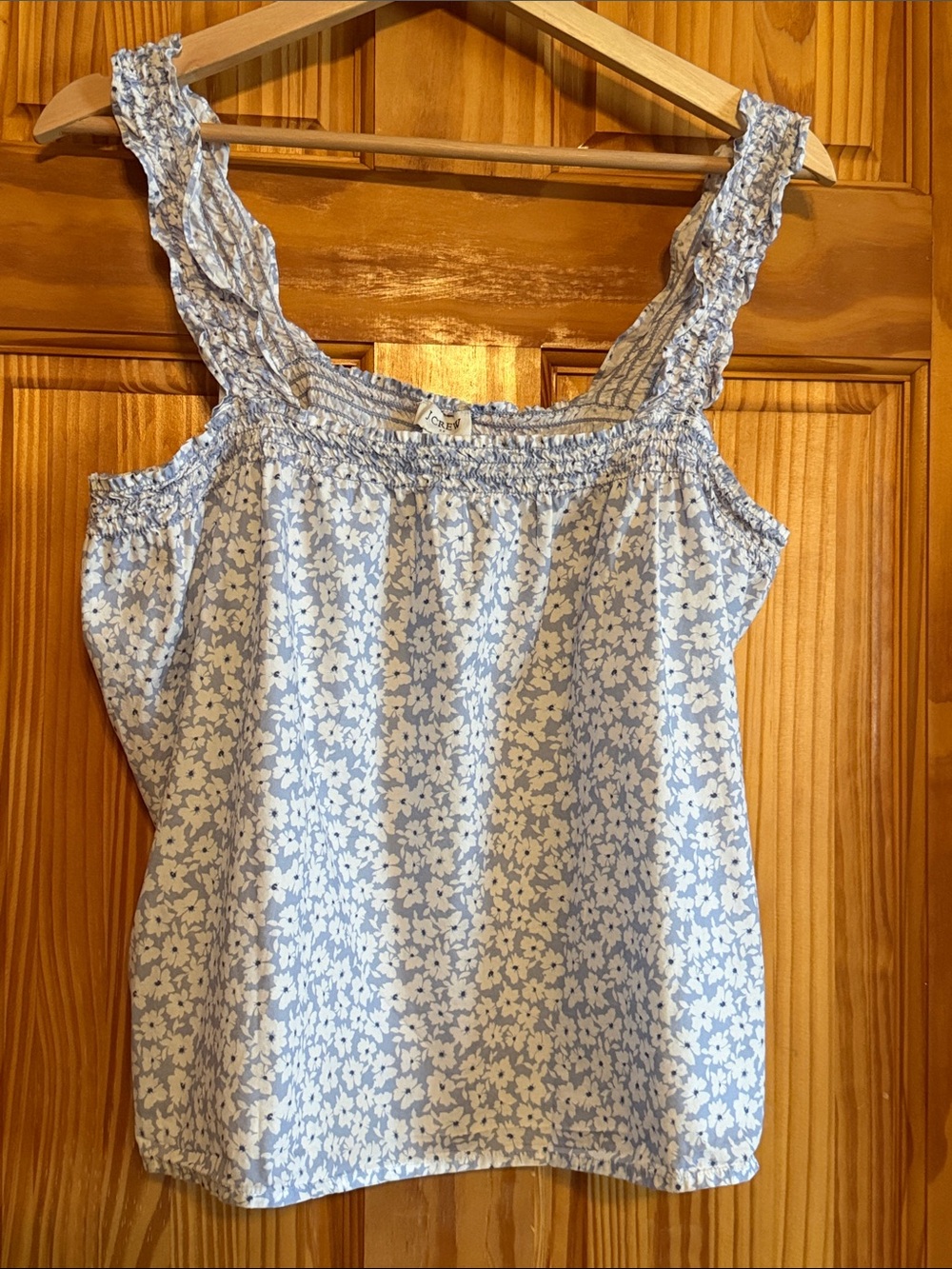 J. Crew Light Blue and White Floral Ruffle Strap Camisole
